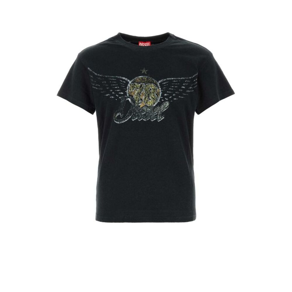 Diesel Men Black Cotton Blend T-Gerio T-Shirt